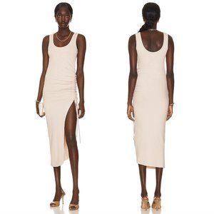 NEW The Range Alloy Rib Cinched Midi Dress in Limestone Cream Nude White XS